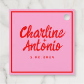 Modern Rood Roze Handschrift Retro Bruiloft Bedankjes Labels (Achterkant)