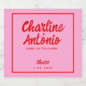 Modern Rood Roze Handschrift Retro Bruiloft Sparkling Wijnetiket (Enkel label)