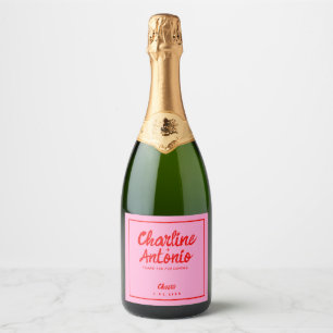 Modern Rood Roze Handschrift Retro Bruiloft Sparkling Wijnetiket