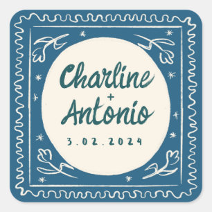 Modern Rood Roze Handschrift Retro Bruiloft Vierka Vierkante Sticker