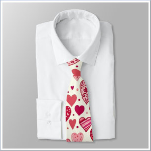 Modern Rood & Roze Hartjes Patroon Stropdas