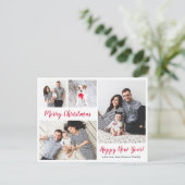 Modern rood script 5 foto kerstvakantie briefkaart (Staand voorkant)