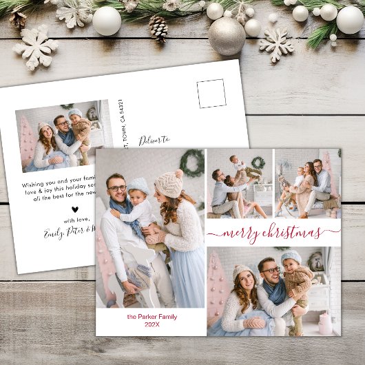 Modern rood script 5 meerdere kerstfoto briefkaart