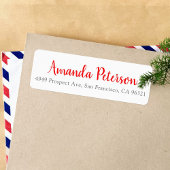 Modern rood Script-adreslabel Etiket