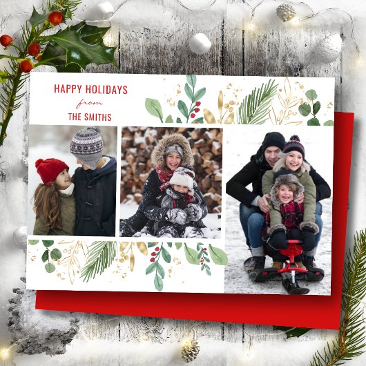 Modern rood script groen bulal festive feestdagenkaart