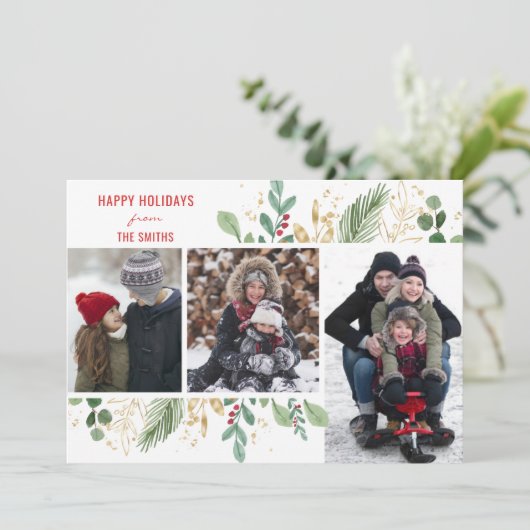 Modern rood script groen bulal festive feestdagenkaart (Staand voorkant)