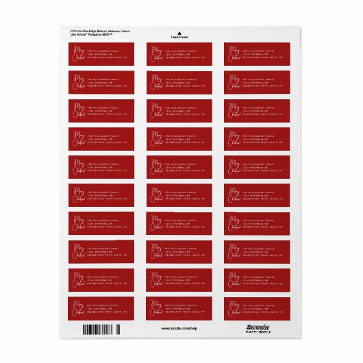 Modern rood script vrolijk kerstadres etiket (Full Sheet)