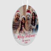 Modern Rood Script Wit 2 Foto Vrolijk Kerstfeest Ornament (voorkant)
