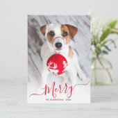 Modern rood vrolijk script 2 foto kerst feestdagenkaart (Staand voorkant)