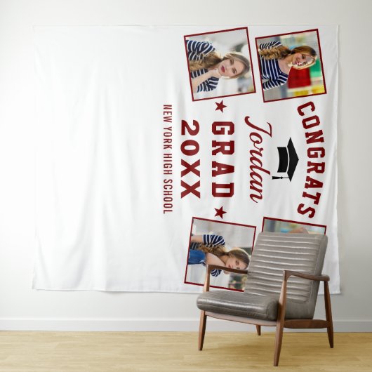 Modern rood wit Afstuderen 4 Foto Booth Backdrop Wandkleed (In Situ (horizontaal))