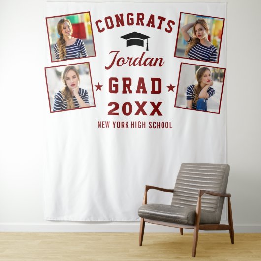 Modern rood wit Afstuderen 4 Foto Booth Backdrop Wandkleed (In situ)