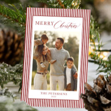 Modern rood-wit gestreepte gezinsfoto Kerstmis 