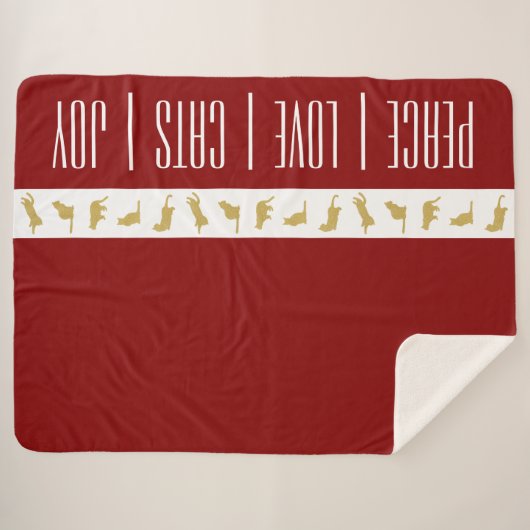 Modern rood wit goud kerstkat sherpa deken (Voorkant (horizontaal))