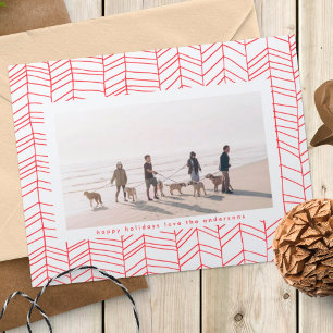 Modern Rood & Wit Kerst Kerststok Frame Feestdagenkaart