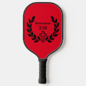 Modern Rood/Wit Manuscript 3:16 met Kruis en Wings Pickleball Paddle (Achterkant)