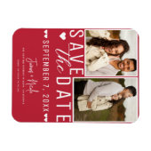 Modern Rood & Wit Save the Date 2 Foto Bruiloft Magneet (Horizontaal)