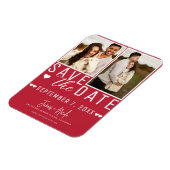 Modern Rood & Wit Save the Date 2 Foto Bruiloft Magneet (Linkerzijde)