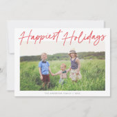 Modern Rood & Wit Script Happiest Feestdagen Foto Feestdagenkaart (Voorkant)
