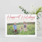 Modern Rood & Wit Script Happiest Feestdagen Foto Feestdagenkaart (Staand voorkant)