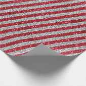 Modern Rood Zilver Glitter Stripes Patroon Cadeaupapier (Hoek)