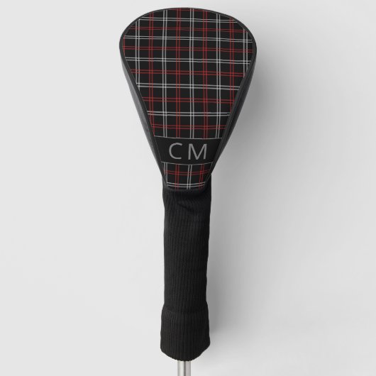 Modern rood zwart geplakt patroon Monogram Stijlvo Golfheadcover (Voorkant)