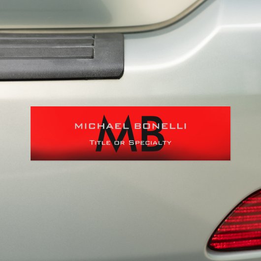 Modern rood zwart monogram initialen bumpersticker (Op auto)