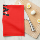 Modern rood zwart monogram initialen theedoek (Quarter Fold)