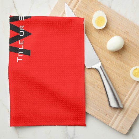 Modern rood zwart monogram initialen theedoek (Quarter Fold)