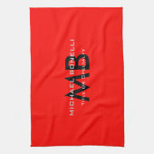 Modern rood zwart monogram initialen theedoek (Verticaal)