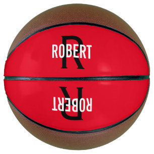Modern rood zwart monogram naam basketbal