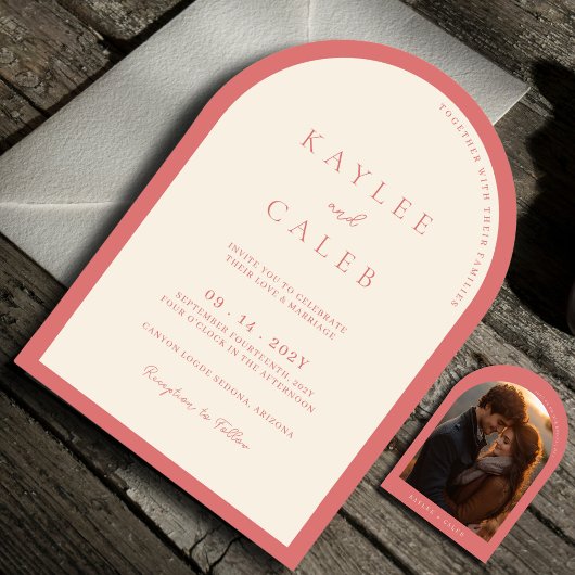 Modern Roos Blush Pink Arch Fotobruiloft Kaart