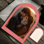 Modern Roos Blush Pink Arch Fotobruiloft Kaart