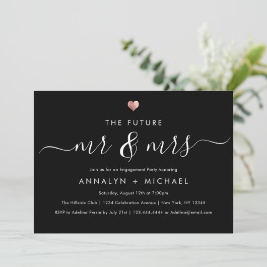 Modern Roos Future Mr. en Mrs Engagement Party Kaart (Staand voorkant)