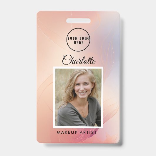 Modern Roos Glitter Medewerker Foto ID Badge (Front)