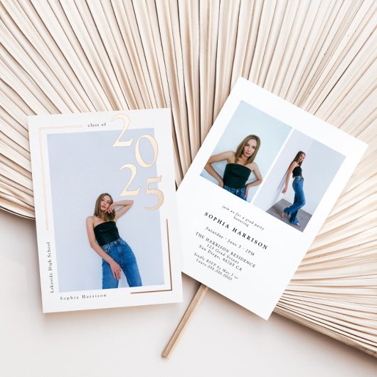 Modern Roos Gold 2023 Foto Afstuderen Folie Uitnodiging