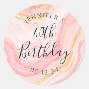 Modern Roos Gold 40e Verjaardag Waterverf Glitter Ronde Sticker
