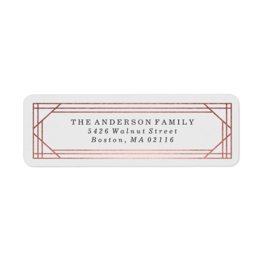 Modern Roos Gold Art Deco | Vakantie Etiket (Voorkant)