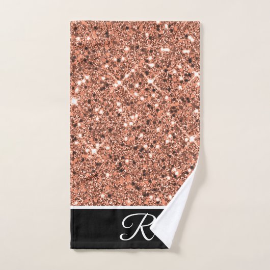 Modern Roos Gold Black Glitter Monogram Initiaal Bad Handdoek (Handdoek)