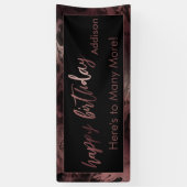 Modern Roos Gold & Black Marbled Happy Birthday Spandoek (Verticaal)