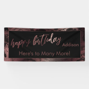Modern Roos Gold & Black Marbled Happy Birthday Spandoek