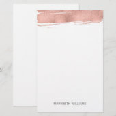 Modern Roos Gold Brushstroke Stationery Briefpapier (Voorkant / Achterkant)