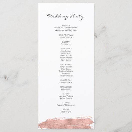Modern Roos Gold Brushstroke Wedding Programme Programma (Achterkant)