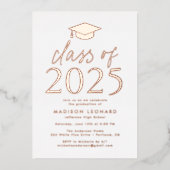 Modern Roos Gold Class of 2025 Graduation Party Folie Uitnodiging (Voorkant)