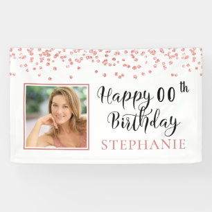 Modern Roos Gold Confetti ANY AGE Verjaardagsfoto Spandoek