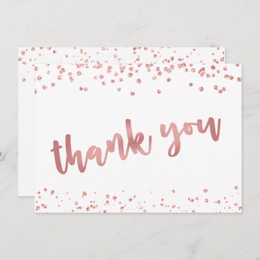 Modern Roos Gold Confetti Brush Script BEDANKT (Voorkant / Achterkant)