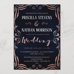 Modern  Roos Gold Decorative Scroll Wedding Kaart