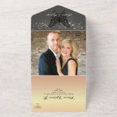 Modern Roos Gold en Black Wedding All In One Uitnodiging (Buitenkant)