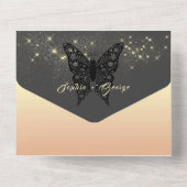 Modern Roos Gold en Black Wedding All In One Uitnodiging (Achterkant)