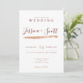 Modern Roos Gold en Burgandy Wedding Kaart (Staand voorkant)