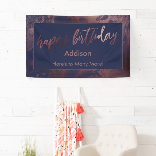 Modern Roos Gold en marineslag gemarmerd Happy Bir Spandoek (Insitu)